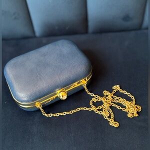 CLEARANCE: Vintage Jessica McClintock Navy Blue Clamshell Purse